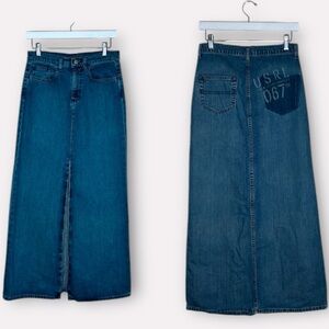 VTG Y2K Polo Ralph LOGO Lauren Jean Denim Maxi Skirt Size 28 Waist Back Pocket